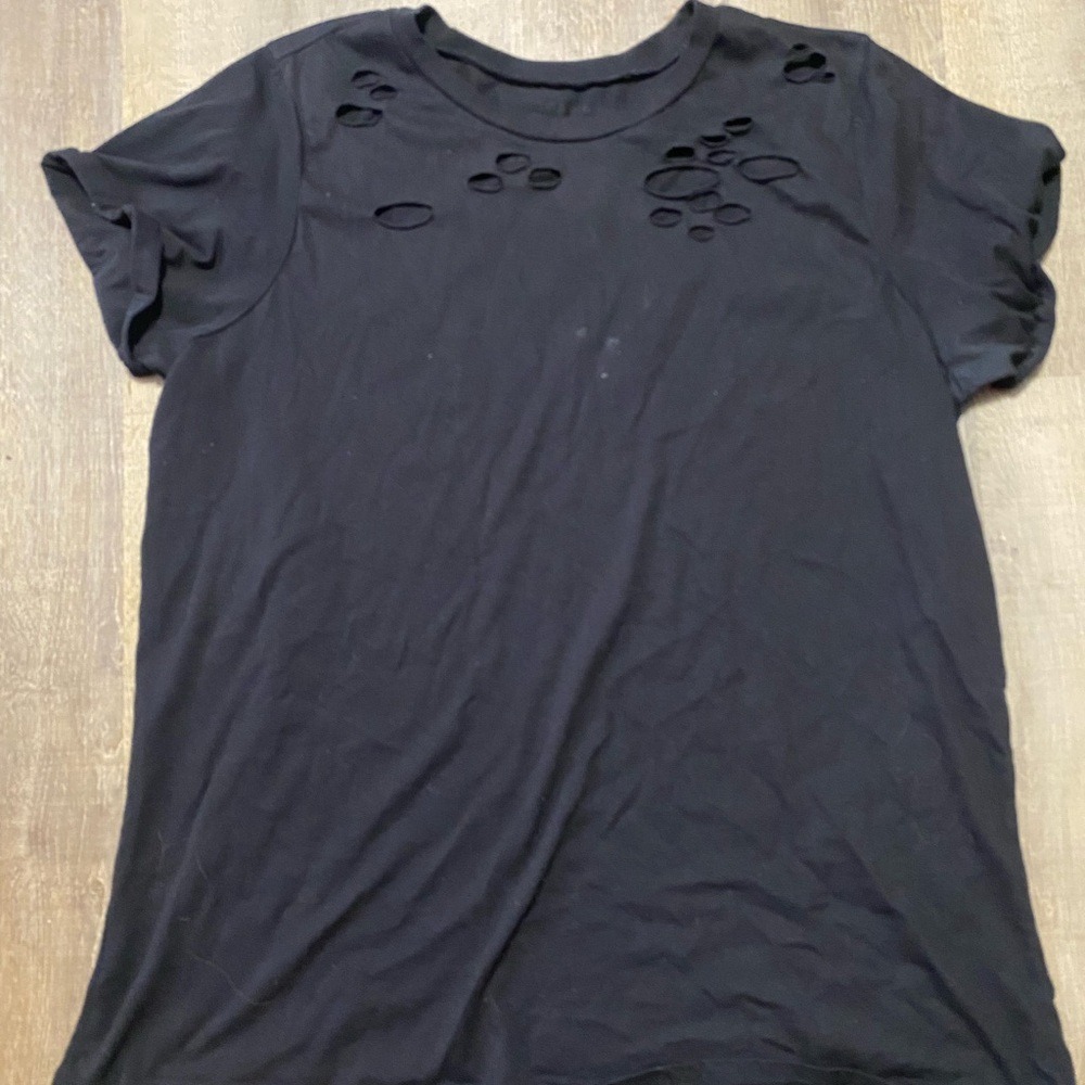 Torrid Black Distressed Short Sleeve Tee